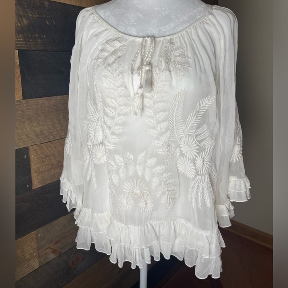 Anthropologie Akemi and Kin Embroidered White Sheer Blouse M - Picture 1 of 7